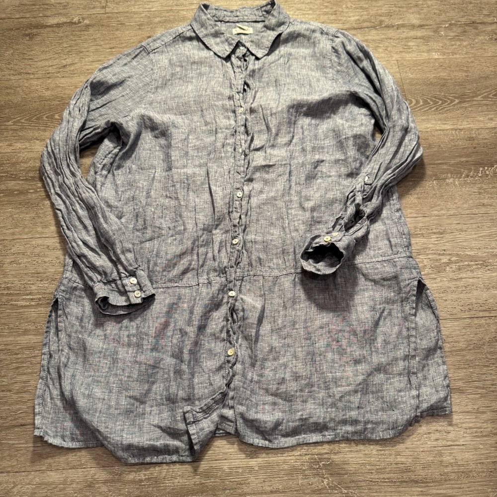 Artisan NY Tunic Shirt Women XL Blue 100% Linen Coastal Vacation Breathable Boho